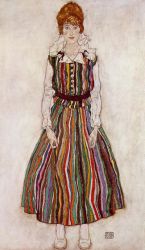 Portrait of Edith Schiele in a Striped Dress - Oil Painting Reproduction On Canvas
