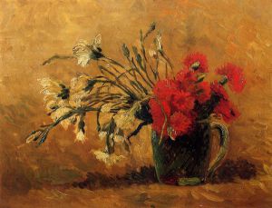 Vase with Red and White Carnations on a Yellow Background - Vincent Van Gogh Oil Painting