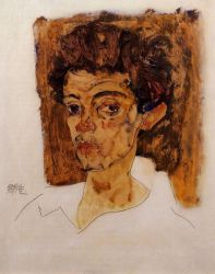 Self Portrait with Brown Background - Egon Schiele Oil Painting