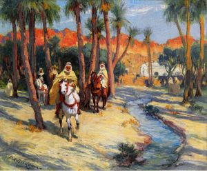 Riding through an Oasis - Frederick Arthur Bridgeman oil painting
