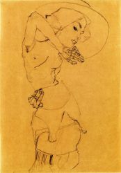 Standing Nude with Large Hat (Gertrude Schiele) - Egon Schiele Oil Painting