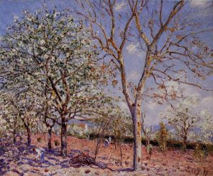 Plum and Walnut Trees in Spring -   Alfred Sisley Oil Painting