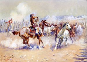 Navajo Wild Horse Hunters - Charles Marion Russell Oil Painting