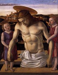 Dead Christ Supported by Two Angels (PietÃ ) - Giovanni Bellini Oil Painting
