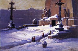 Monument in the Snow -  Theodore Clement Steele Oil Painting