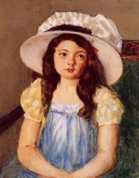 Francoise Wearing a Big White Hat - Mary Cassatt Oil Painting