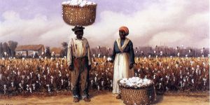 Negro Man and Woman in Cotton Field with Baskets of Cotton II - William Aiken Walker Oil Painting