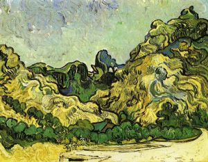 Mountains at Saint-Remy with Dark Cottage -  Vincent Van Gogh Oil Painting