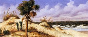 Florida Seascape with Sand Dune, Palm Tree, and Steamship -   William Aiken Walker Oil Painting