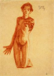 Kneeling Young Man - Egon Schiele Oil Painting