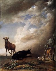 Cattle and Sheep in a Stormy Landscape - Paulus Potter Oil Painting