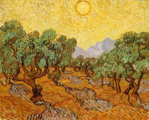 Olive Trees with Yellow Sky and Sun -   Vincent Van Gogh Oil Painting