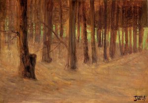 Forest with Sunlit Clearing in the Background -   Egon Schiele Oil Painting