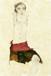 Semi-Nude with Colored skirt and Raised Arms -  Egon Schiele Oil Painting