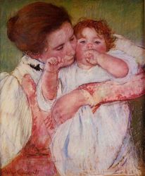 Little Ann Sucking Her Finger, Embraced by Her Mother -  Mary Cassatt oil painting,