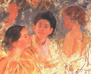 Two Young Girls with a Child -  Mary Cassatt Oil Painting