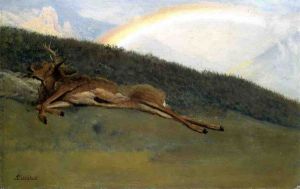 Rainbow over a Fallen Stag -   Albert Bierstadt Oil Painting