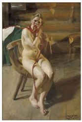 Nude woman arranging her hair -   Anders Zorn Oil Painting