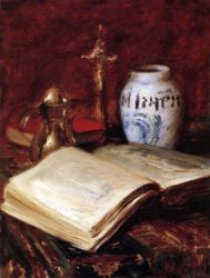 The Old Book -   William Merritt Chase Oil Painting