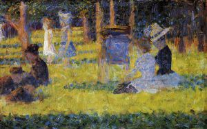 Woman Seated and Baby Carriage - Georges Seurat Oil Painting