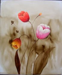 Modern Abstract-Three Flowers - Oil Painting Reproduction On Canvas