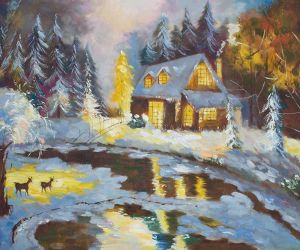 Deer Creek Cottage - Oil Painting Reproduction On Canvas