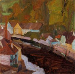 Village by the River II - Egon Schiele Oil Painting