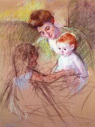 Mother and Daughter Looking at the Baby -  Mary Cassatt oil painting,