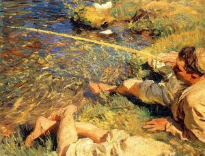 Val d\'Aosta, Man Fishing -   John Singer Sargent Oil Painting