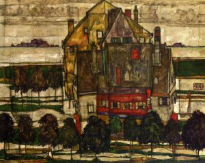 Einzeine Hauser -  Egon Schiele  Oil Painting