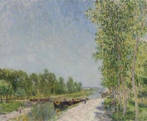On the Banks of the Loing Canal - Alfred Sisley Oil Painting