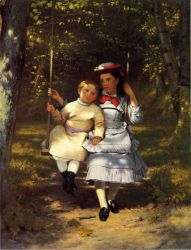 Two Girls on a Swing - John George Brown Oil Painting
