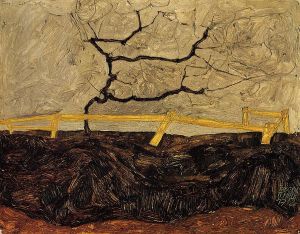 Bare Tree behind a Fence -   Egon Schiele Oil Painting