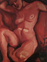 Red Nude Sitting Up -  Marc Chagall Oil Painting