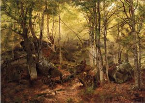 Deerhunter in the Woods - John George Brown Oil Painting