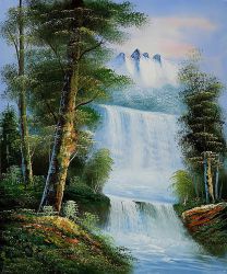 Sierra Waterfall - Oil Painting Reproduction On Canvas