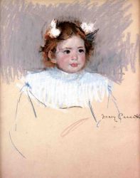 Ellen with Bows in Her Hair, Looking Right - Mary Cassatt Oil Painting