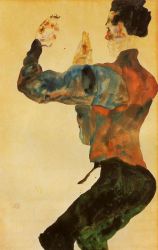 Self Portrait with Raised Arms, Back View -  Egon Schiele Oil Painting