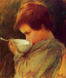 Child Drinking Milk - Mary Cassatt Oil Painting
