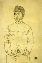 Russian Prisoner of War with Fur Hat - Egon Schiele Oil Painting