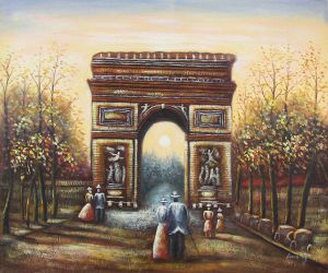 L Arc de Triomphe : Autumn Sunset - Oil Painting Reproduction On Canvas