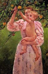 Baby Reaching for an Apple -  Mary Cassatt oil painting,