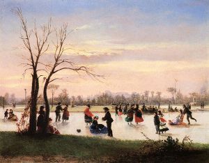 Ice Skating at Twilight -  Conrad Wise Chapman Oil Painting