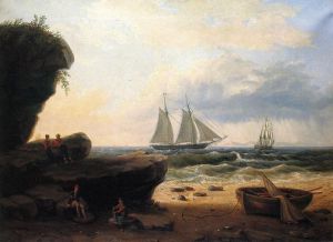 Sailing along the Shore -   Thomas Birch Oil Painting