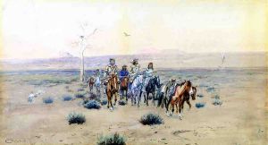 Trappers Crossing the Prarie -  Charles Marion Russell Oil Painting