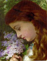 Girl with Lilacs - Sophie Anderson Oil Painting