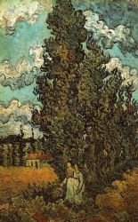 Cypresses and Two Women - Vincent Van Gogh Oil Painting