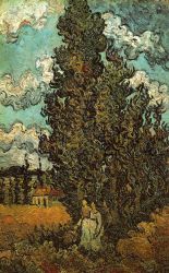 Cypresses and Two Women -   Vincent Van Gogh Oil Painting