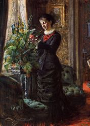 Portrait of Fru Lisen Samson, nee Hirsch, Arranging Flowers at a Window - Oil Painting Reproduction On Canvas