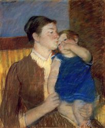 Mother\'s Goodnight Kiss -   Mary Cassatt oil painting,